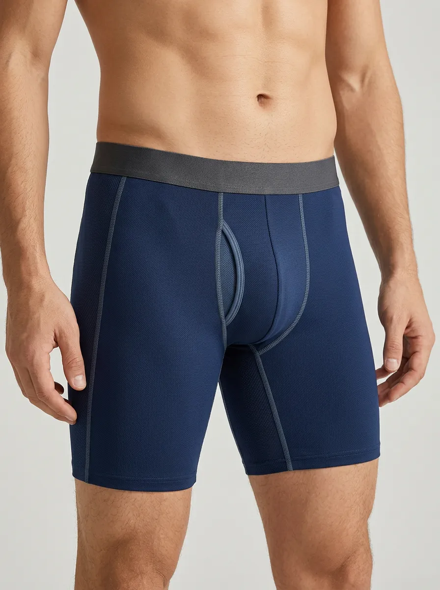 Men's Navy Blue Fly Front Boxer Briefs
