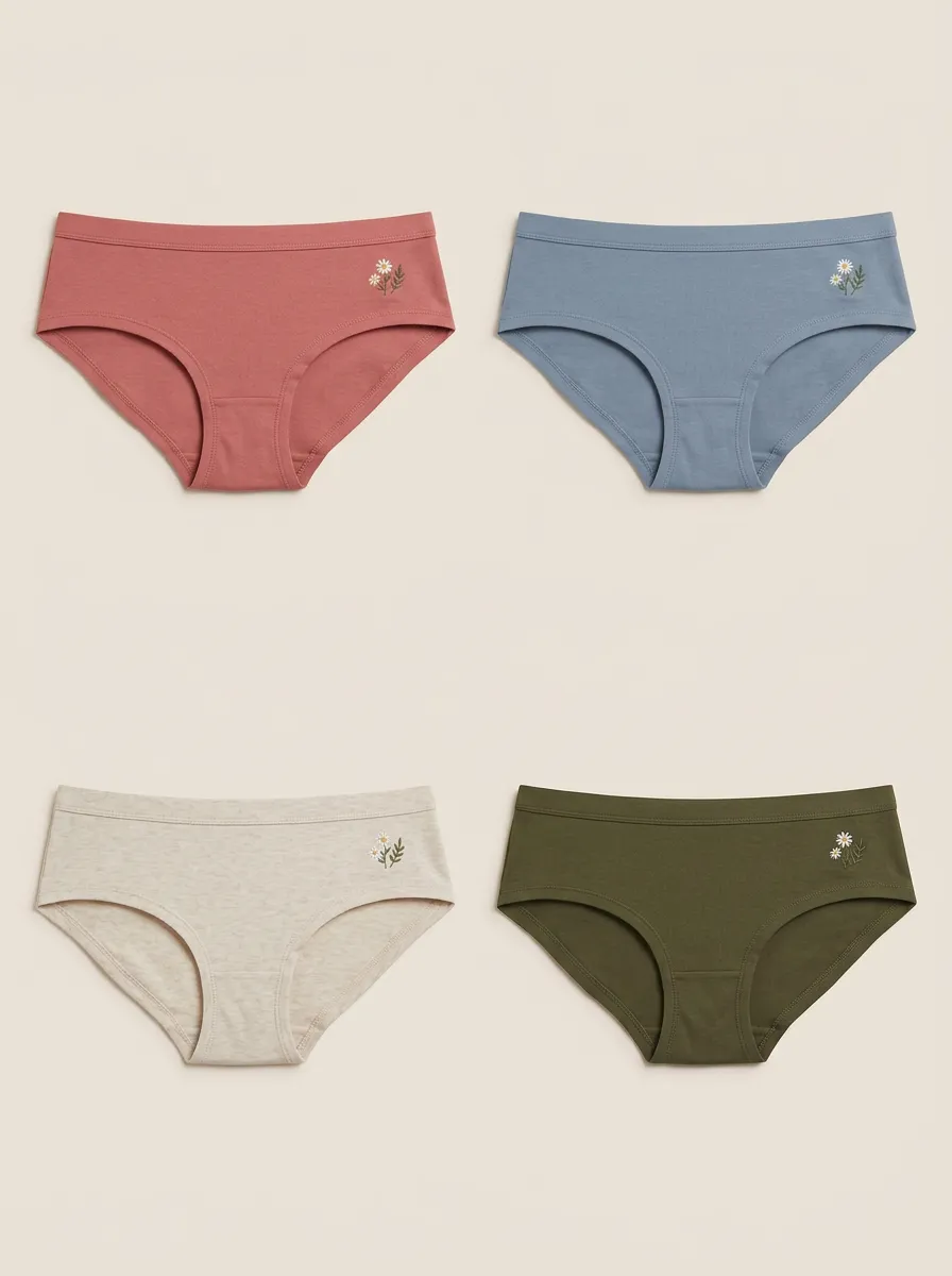 Women's 4-Pack Daisy Embroidered Double-Gusset Mid-Rise Briefs