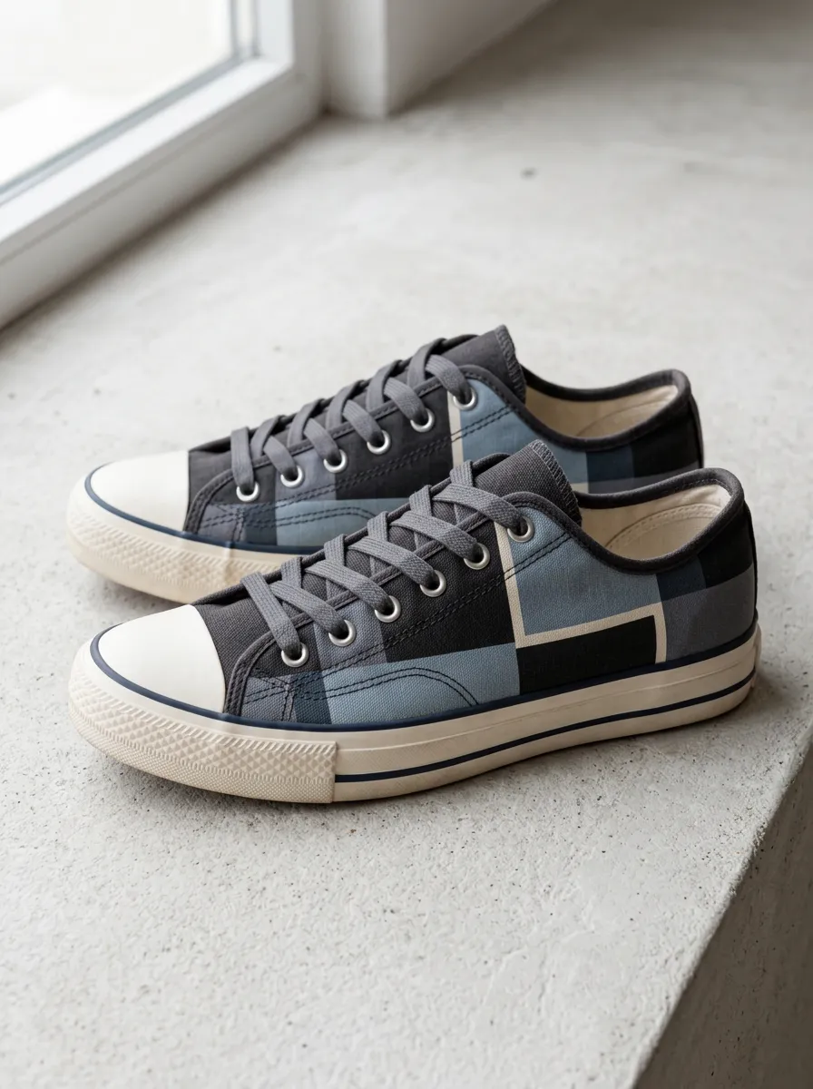 Men's Modern Geometric Plaid Pattern Patterned Canvas Shoes