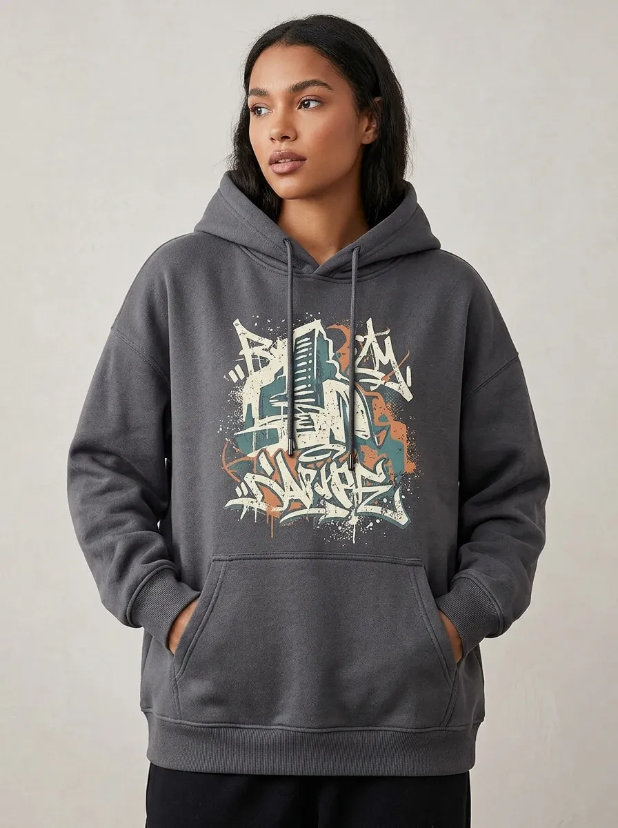 Unisex Urban Streetwear Graffiti Building Hoodie