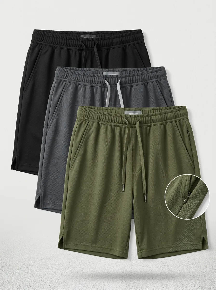 Men's 3-Pack Zipper Pocket Mesh Athletic Shorts
