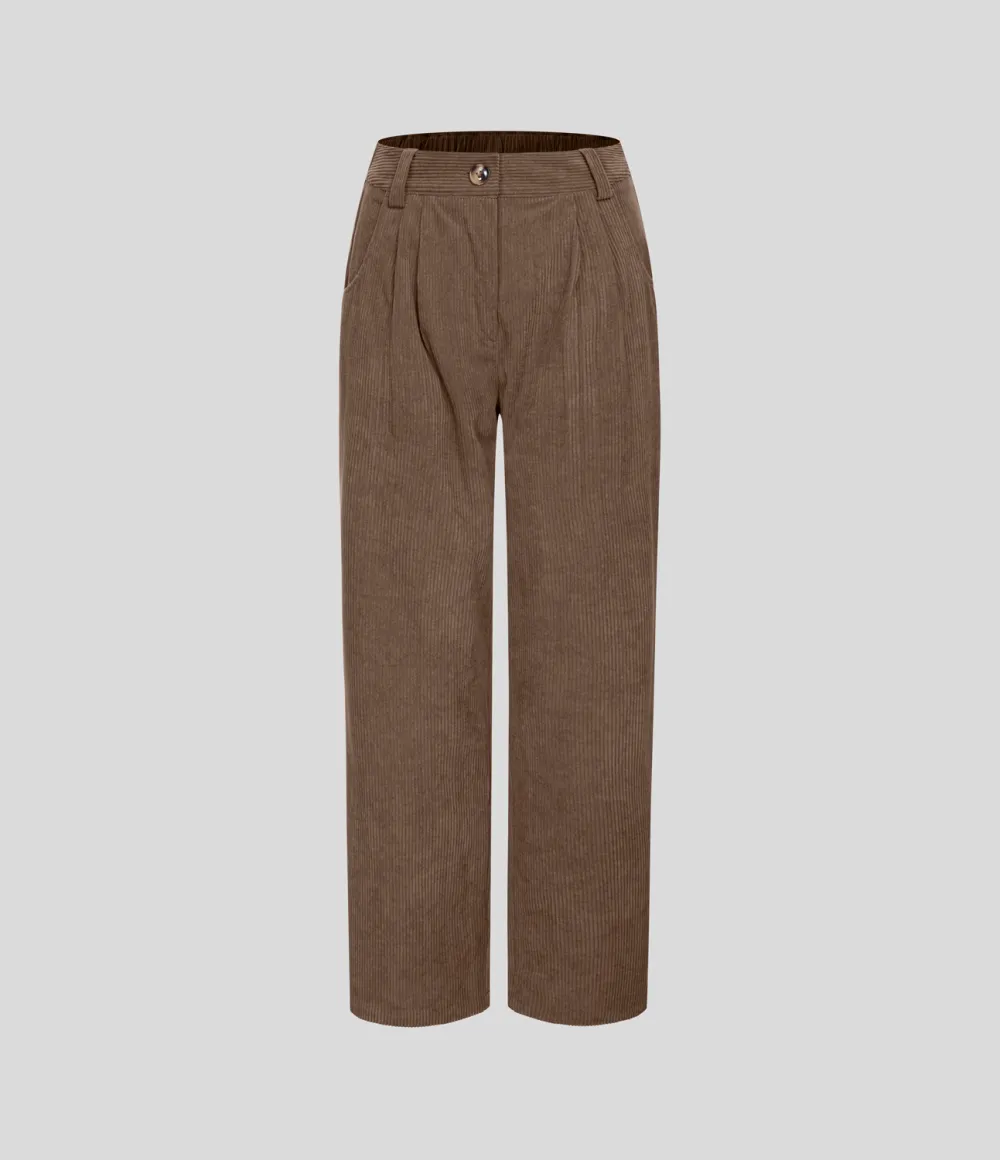 Mid Rise Button Zipper Side Pocket Corduroy Casual Pants