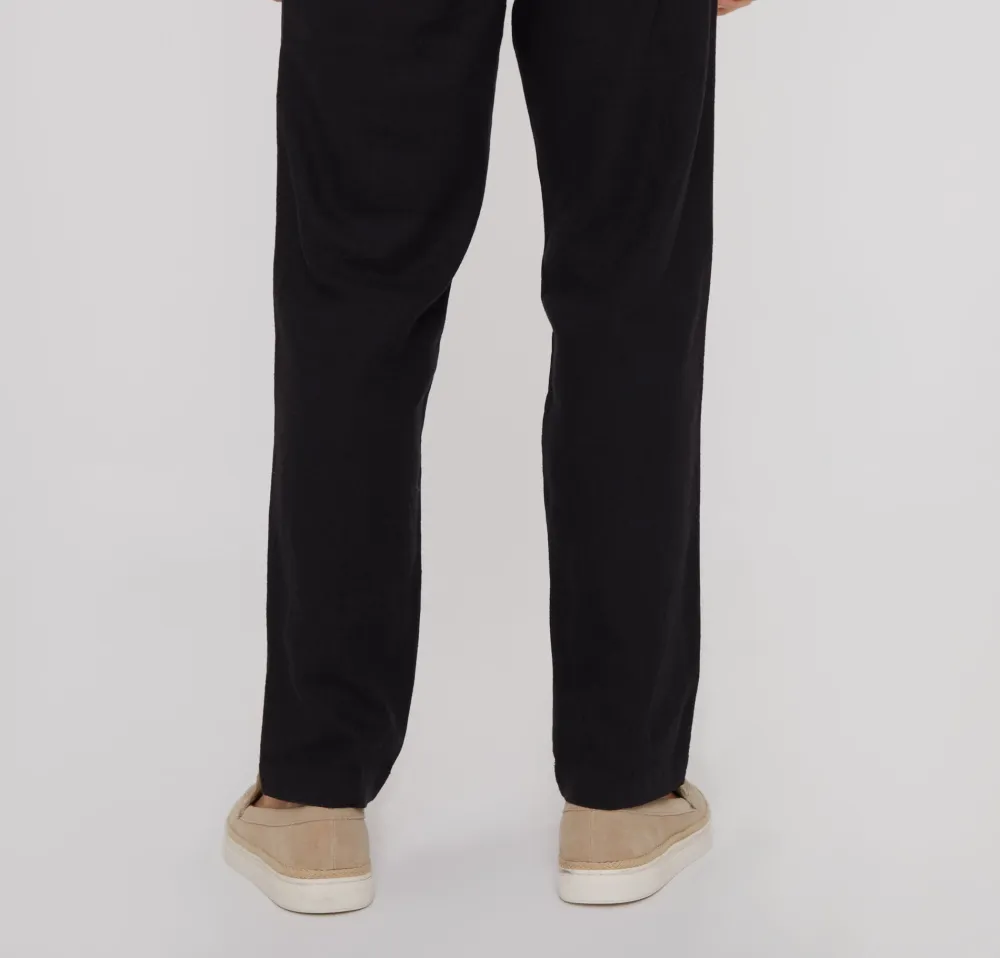 Men's Black Linen Blend Drawcord Pants