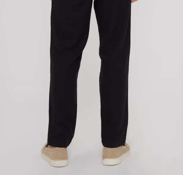 Men's Black Linen Blend Drawcord Pants