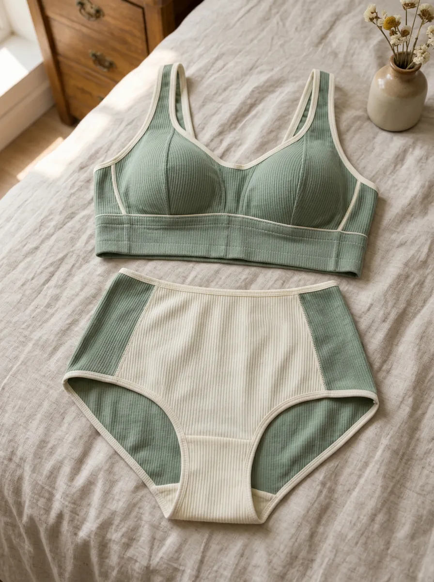Women's Ribbed Colorblock And Ribbed Seamless High Rise Lingerie Set