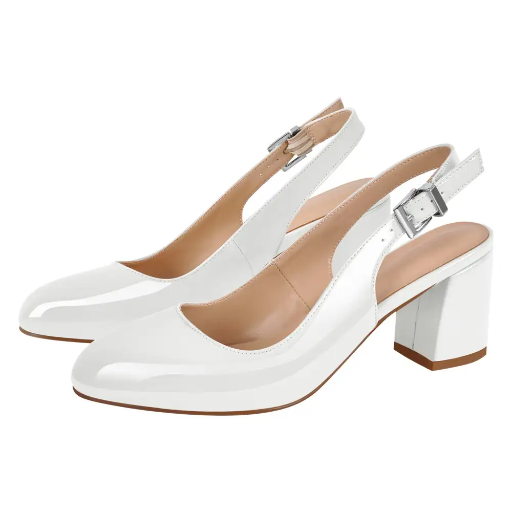Round Toe Chunky Heel Slingback Pumps