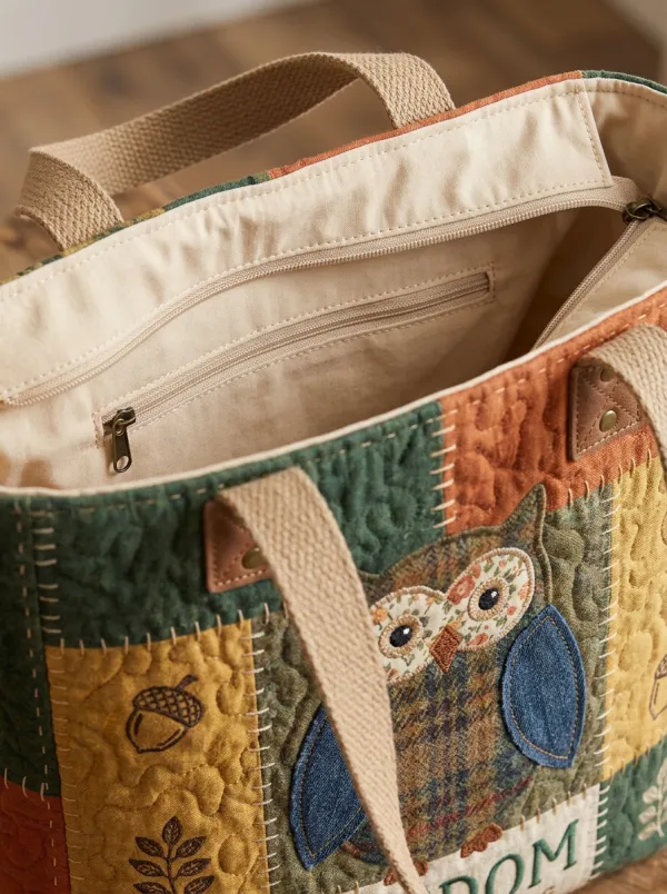 Owl Wisdom Nature Lover Quilted Printed Tote Bag