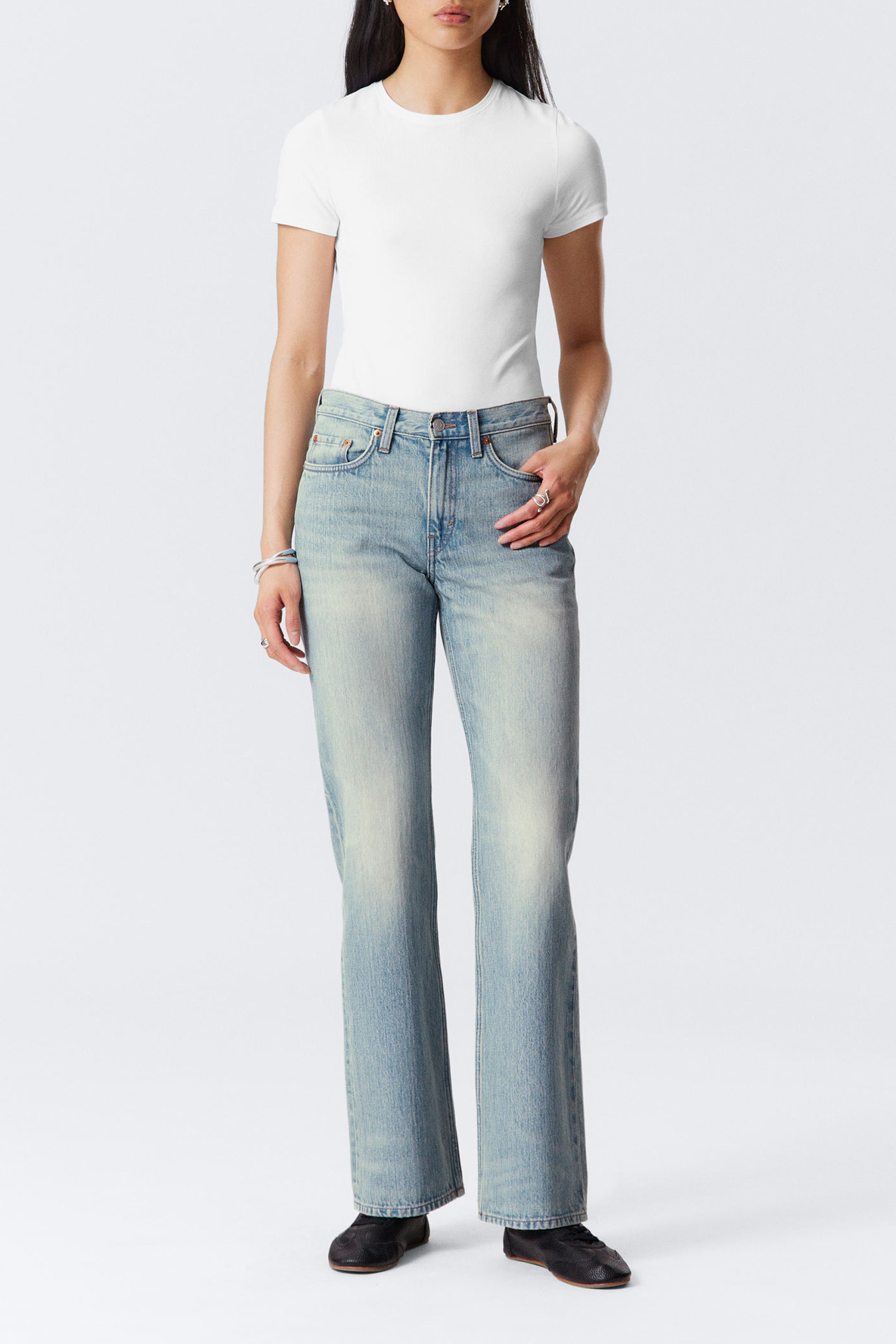 Pocketed Mid Waist Bootcut Jeans