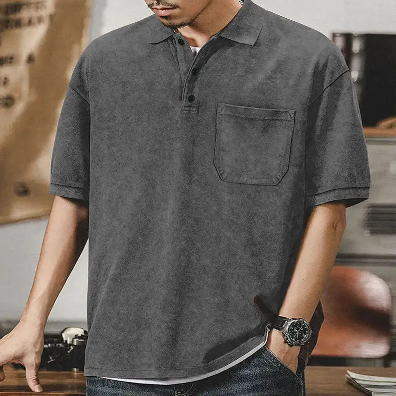 Button Placket Chest Pocket Cotton Polo Shirt