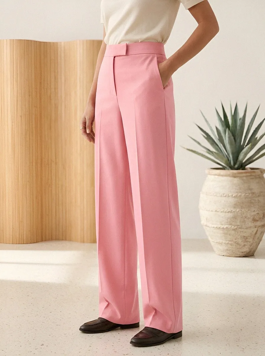 Classic High-Waist Minimal Women's Wide-Leg Trousers