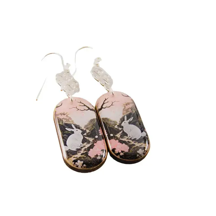 Oblong Drop Earrings - Pastel Rabbit