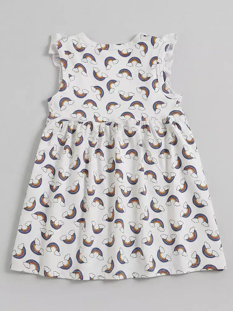 Girls Rainbow Print Ruffle Sleeve Dress