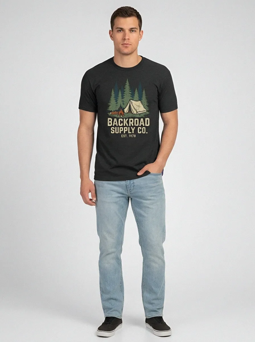 Men's Camping Lover Forest Tent Campfire Printed T-shirt