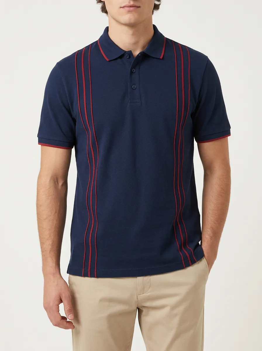 Men's Classic Weekend Vertical Stripe Printed Polo Shirt