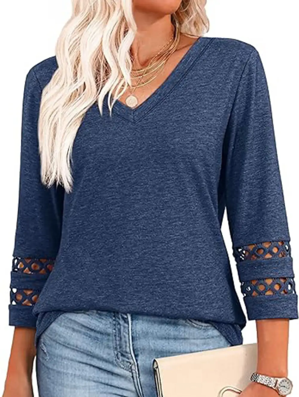 V-Neck Lace Trim Top