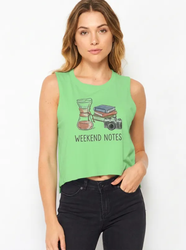 Women's Weekend Notes Coffee Books Camera Printed Crop Tank Top