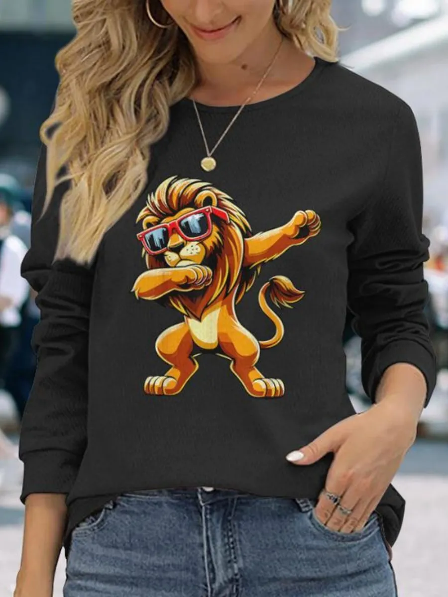 Hip Hop Lion Printed T-Shirt