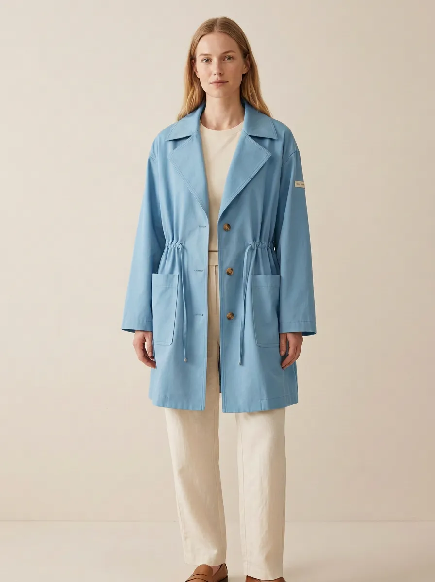 Drawstring Waist Printed Outerwear Jacket