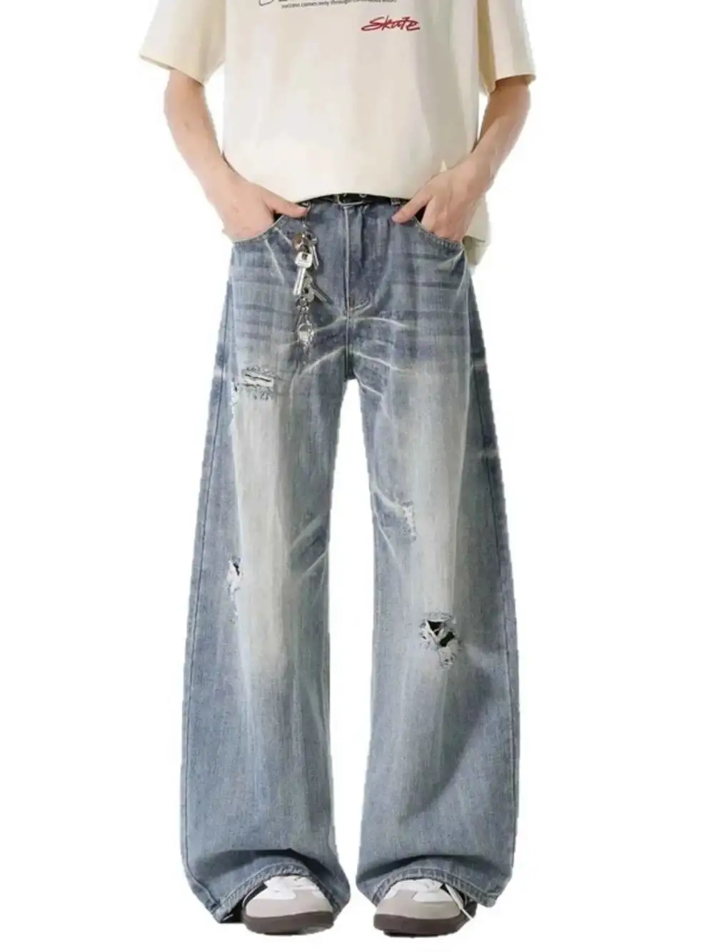 Modern Distressed Wide Leg Jeans