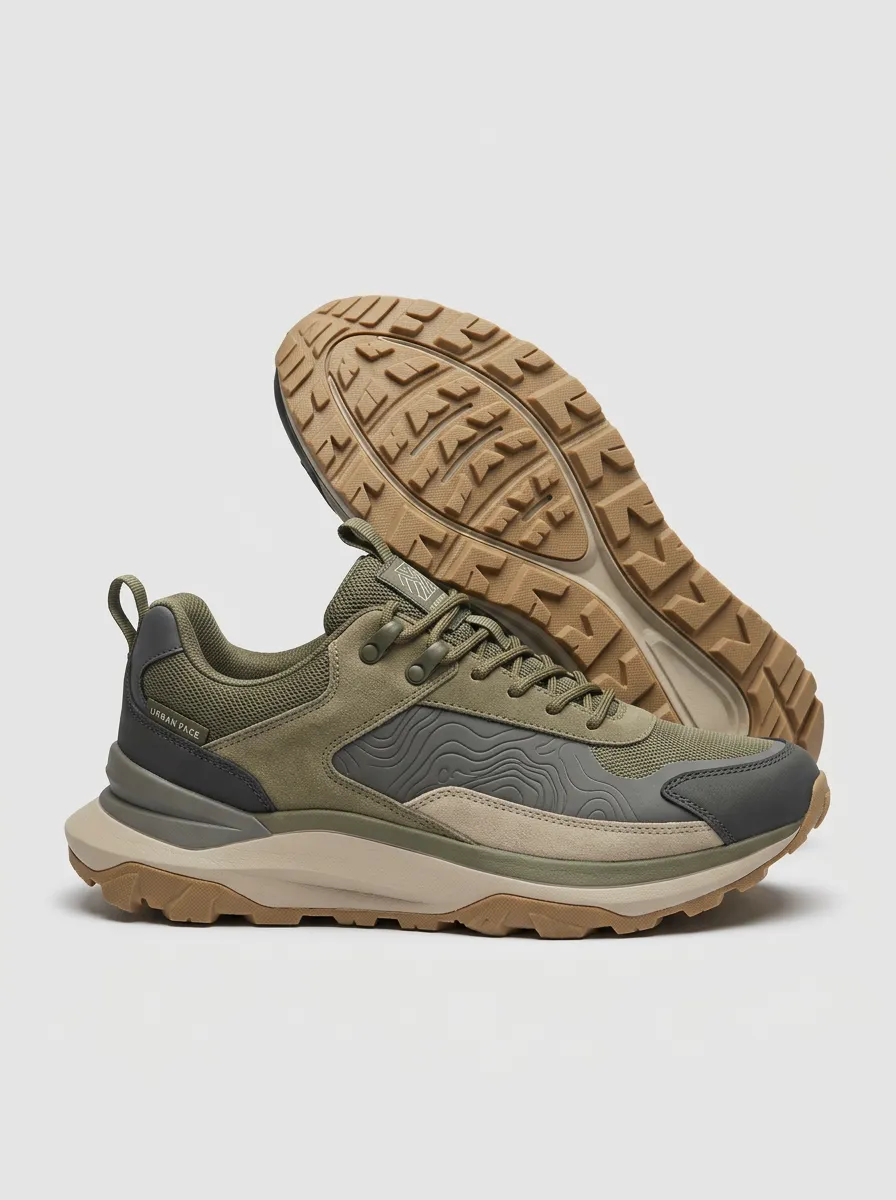 Lace-Up Hiking-Inspired Topographic Casual Sneakers