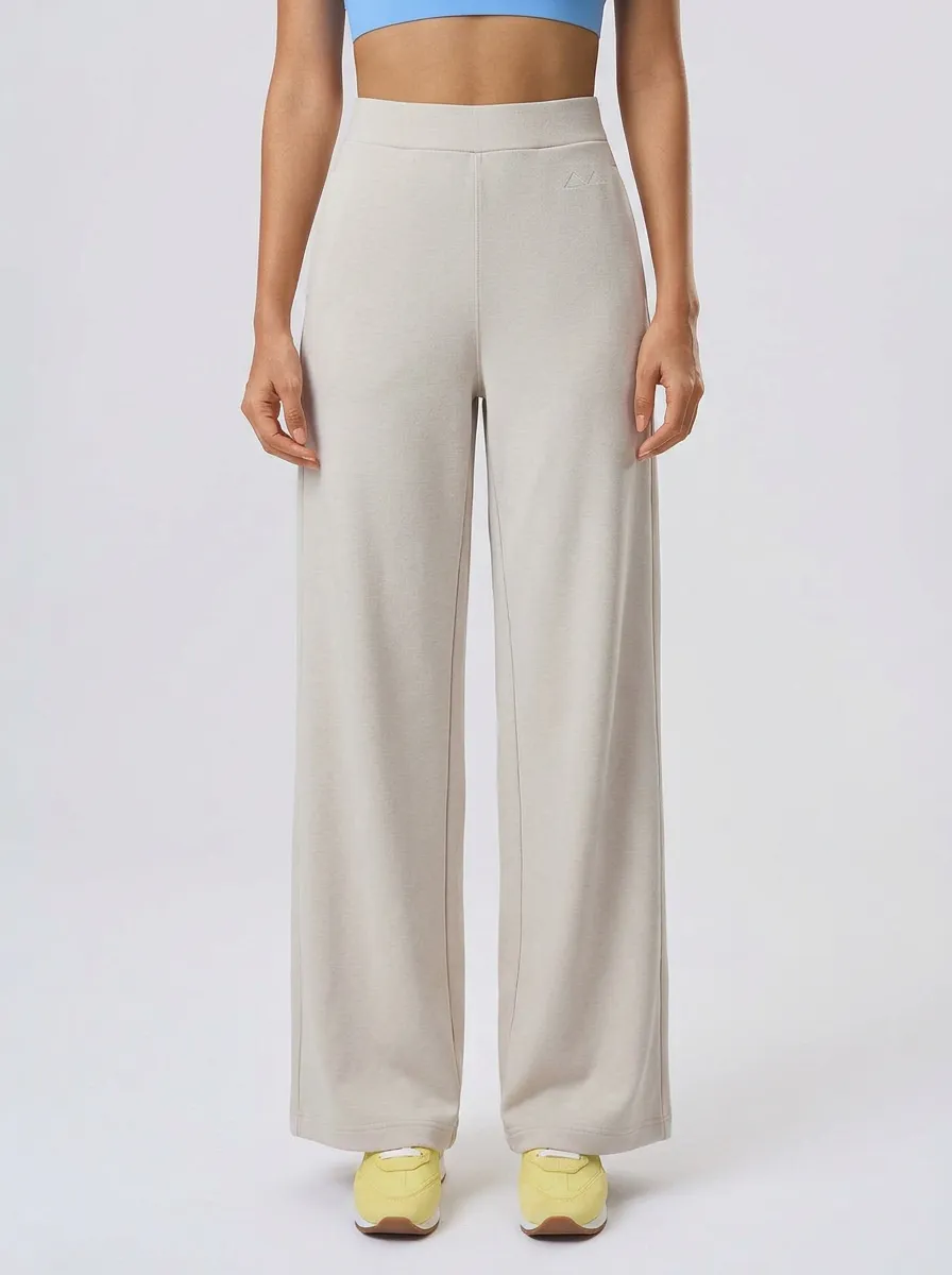 Women's Minimalist Solid Beige High-Waisted Wide Leg Pants