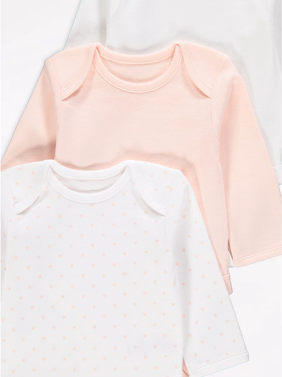 White Mini Heart Long Sleeve Bodysuits 3 Pack detail 1