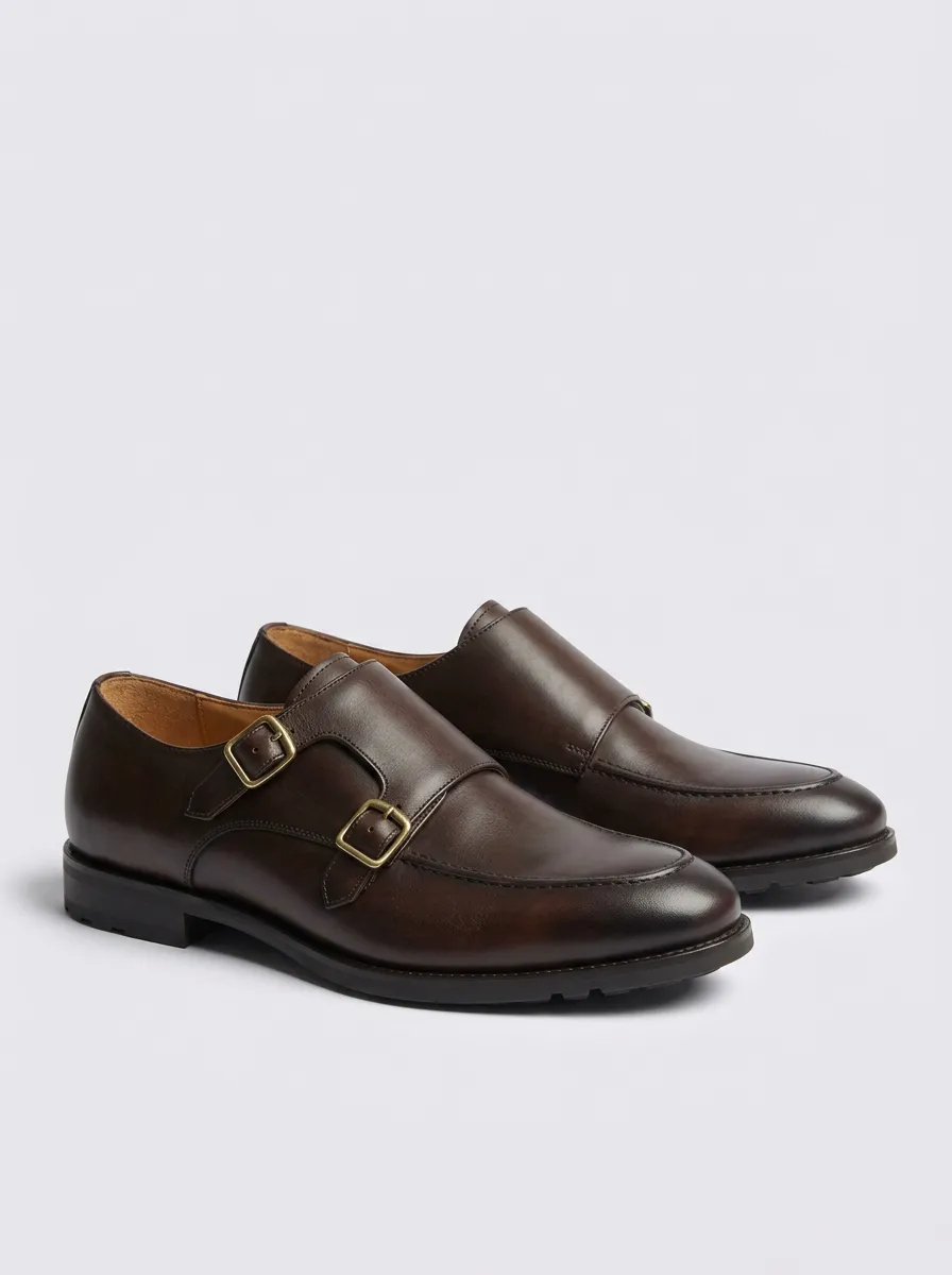 Men's Modern Classic Business Double Monk Strap Leather Shoes