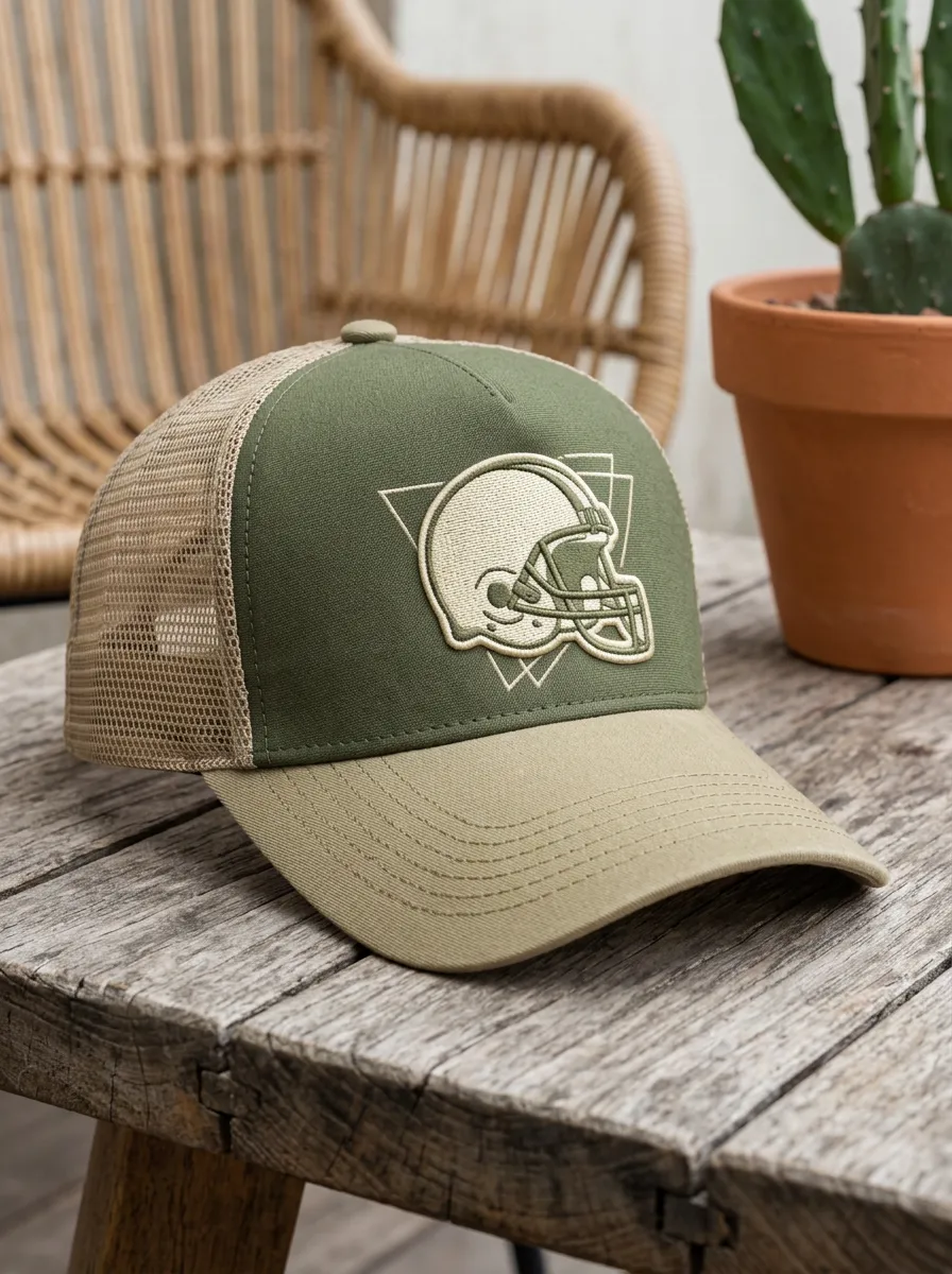 Men's Gridiron Football Fan Geometric Helmet Embroidered Mesh Trucker Hat
