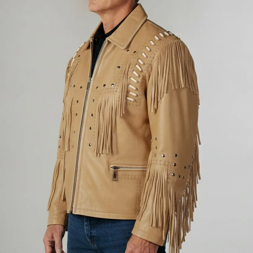 Classic Leather Biker Western Fringe Jacket