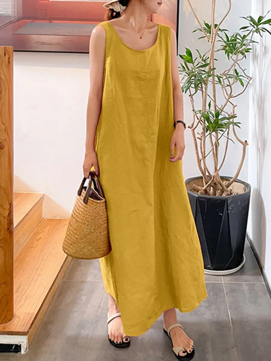 Pockets Neck Maxi Dress