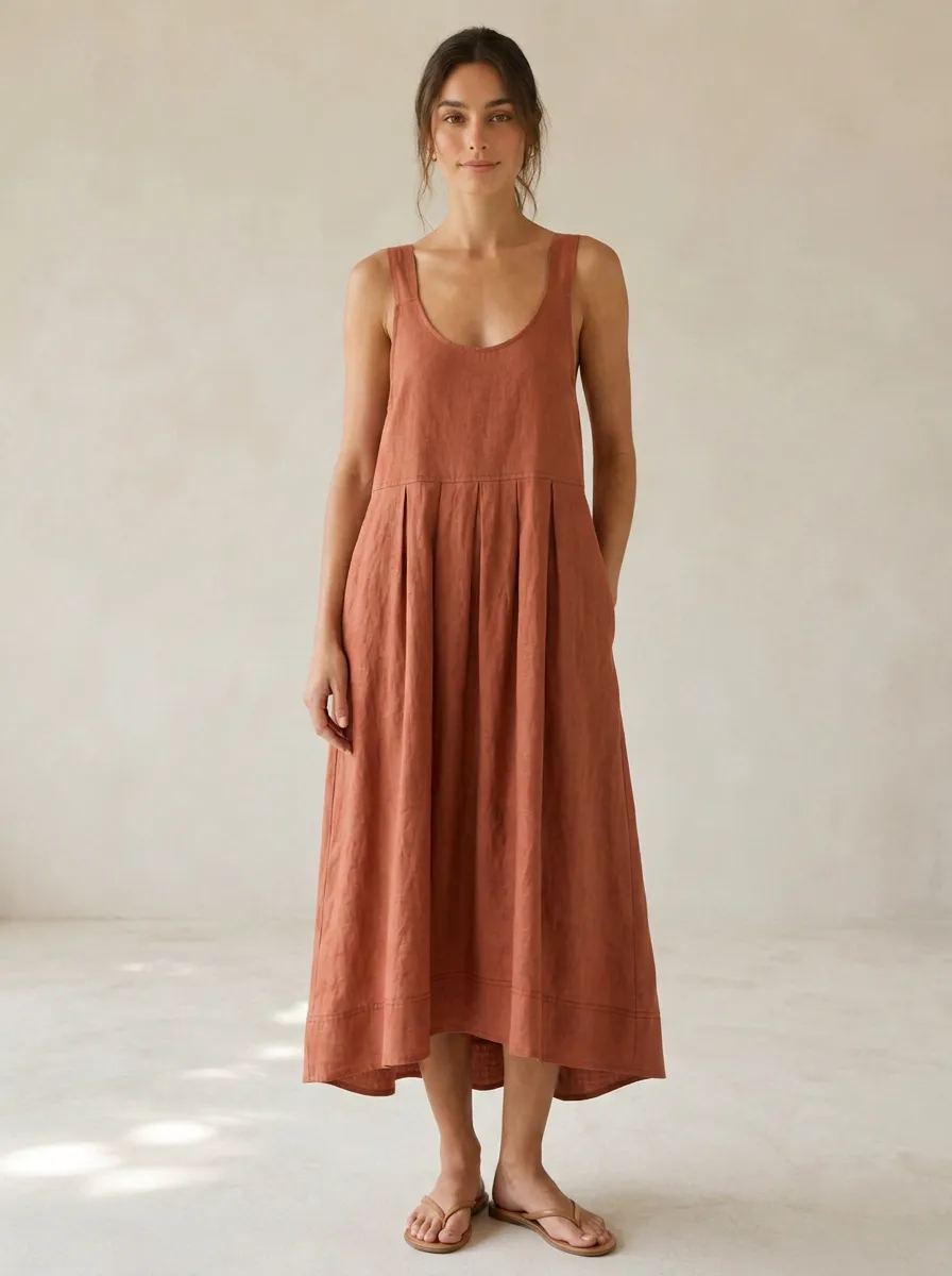 Women's Casual Pleated Midi Backless Dress