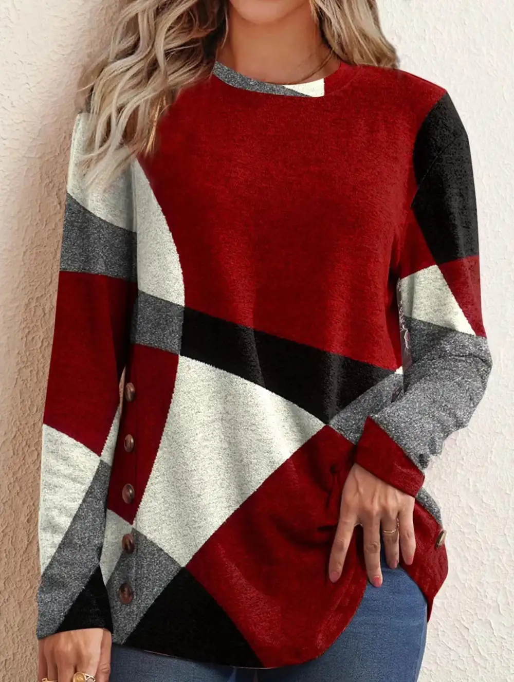 Contrast Print Long-Sleeved Tee Top