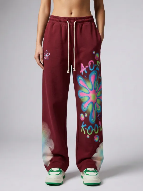 Women's Streetwear A2 Graffiti Flower Printed Sweatpants
