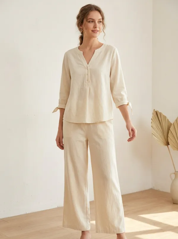 Refined Short-Sleeve Three-Quarter-Sleeve Women's V-Neck Casual Lounge Set