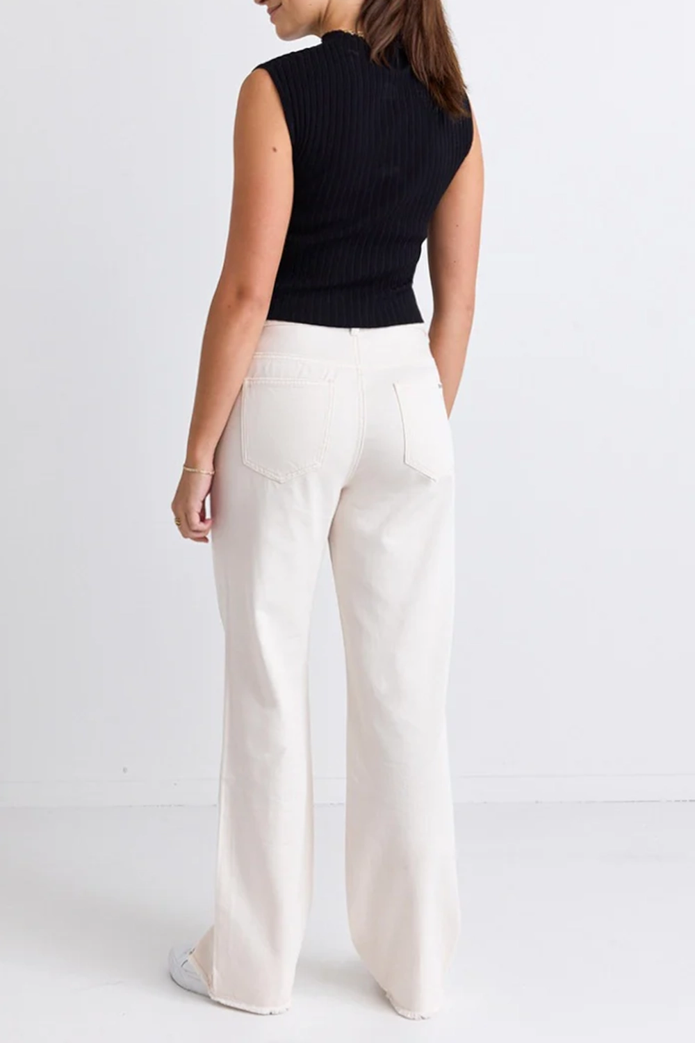 Ecru High - Waist Wide - Leg Jeans