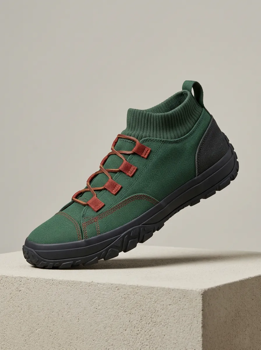 Men's Knit-Collar Lug-Sole Canvas Sneakers
