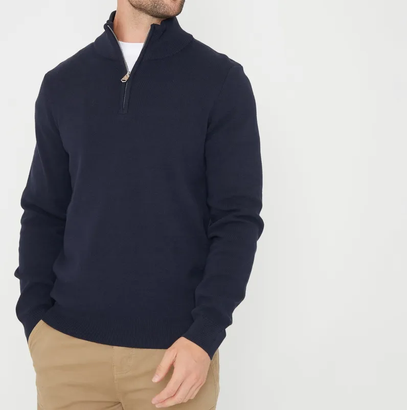 Navy Knit Quarter-Zip Sweater