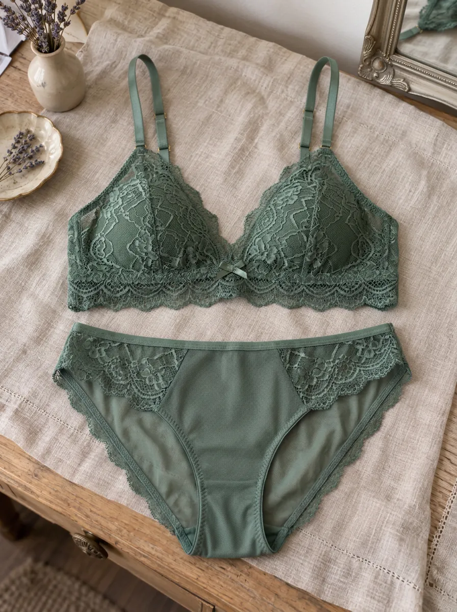 Women's Floral Lace And Lace Triangle Bralette Lingerie Set