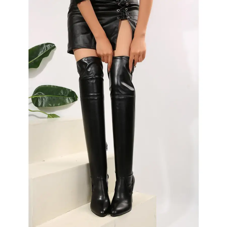Point Toe High Heel Pu Leather Boots