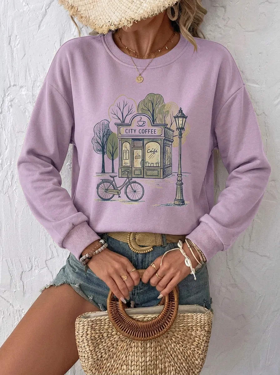 Women's Coffee City Cafe Bicycle Graphic Sweatshirt