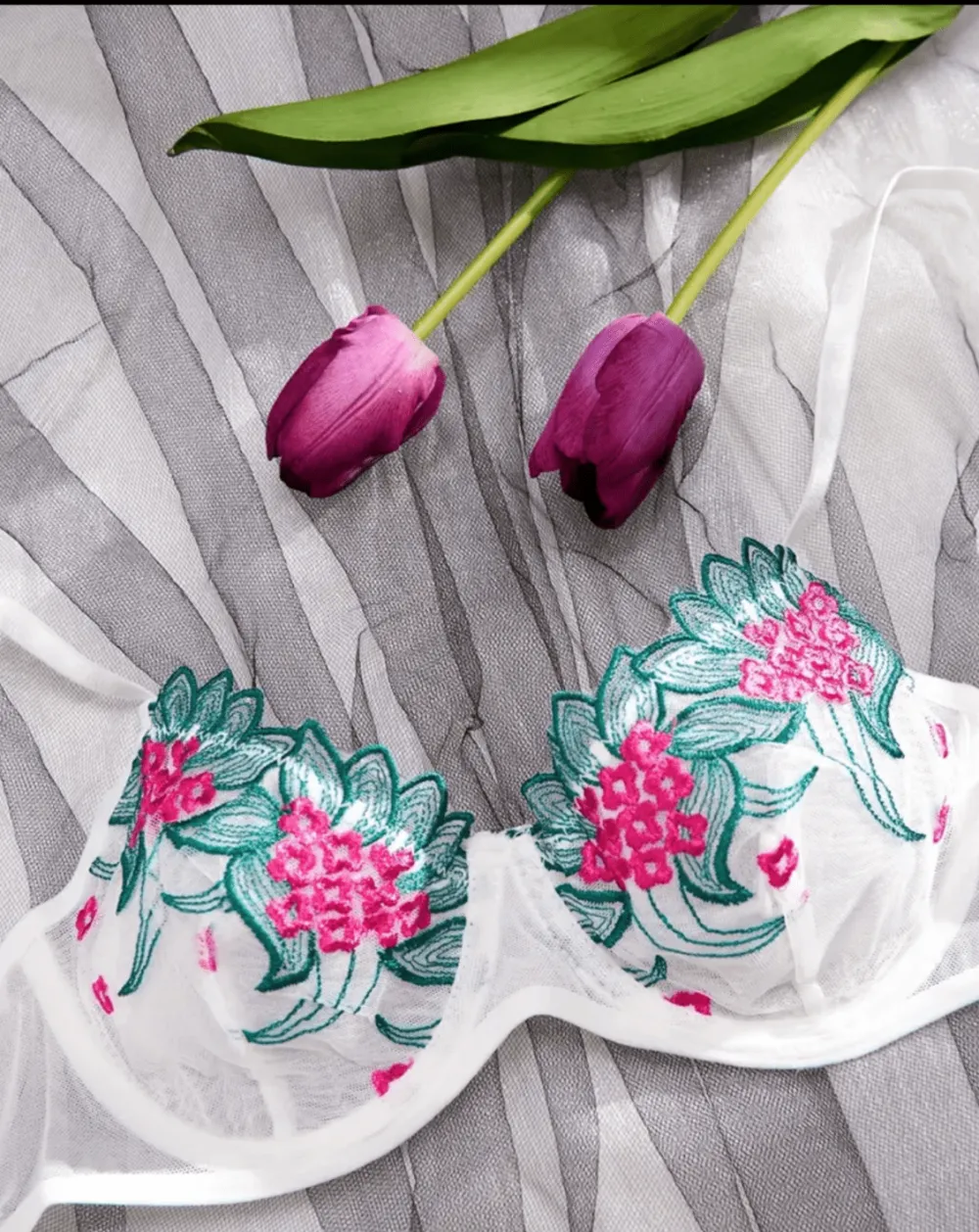 Layered Floral Mesh Lingerie Set