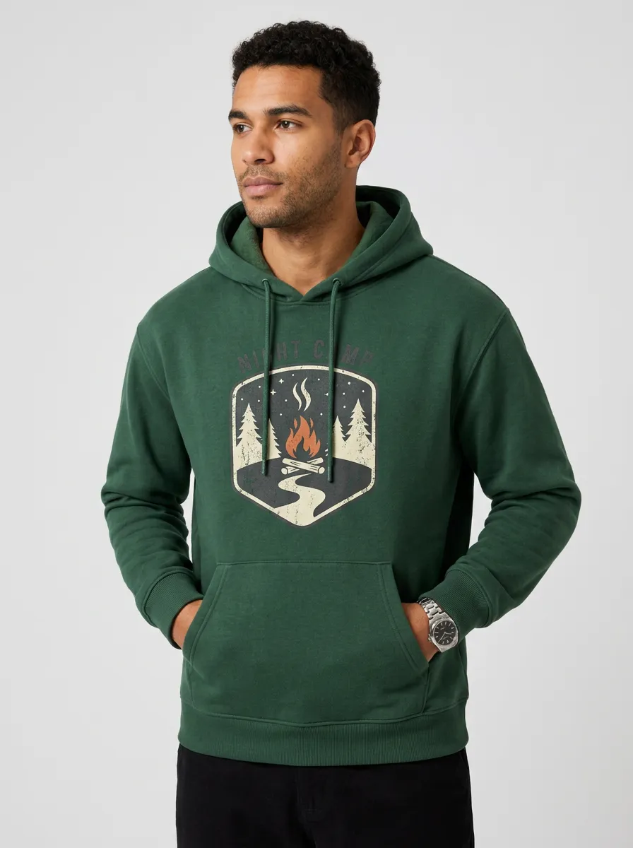 Men's Camping Lover Night Camp Bonfire Forest Printed Hoodie