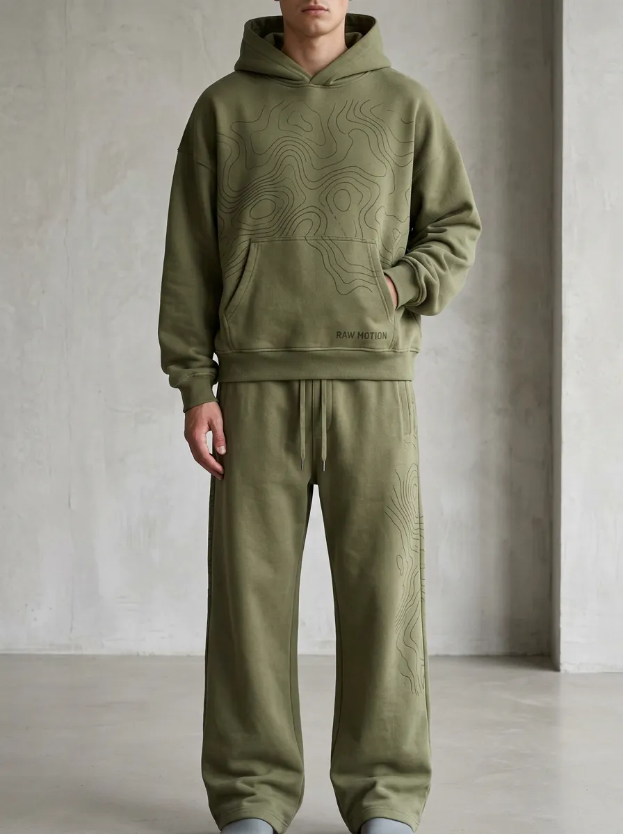 Streetwear Sweatpants Topographic Men's Two-Piece Tracksuit
