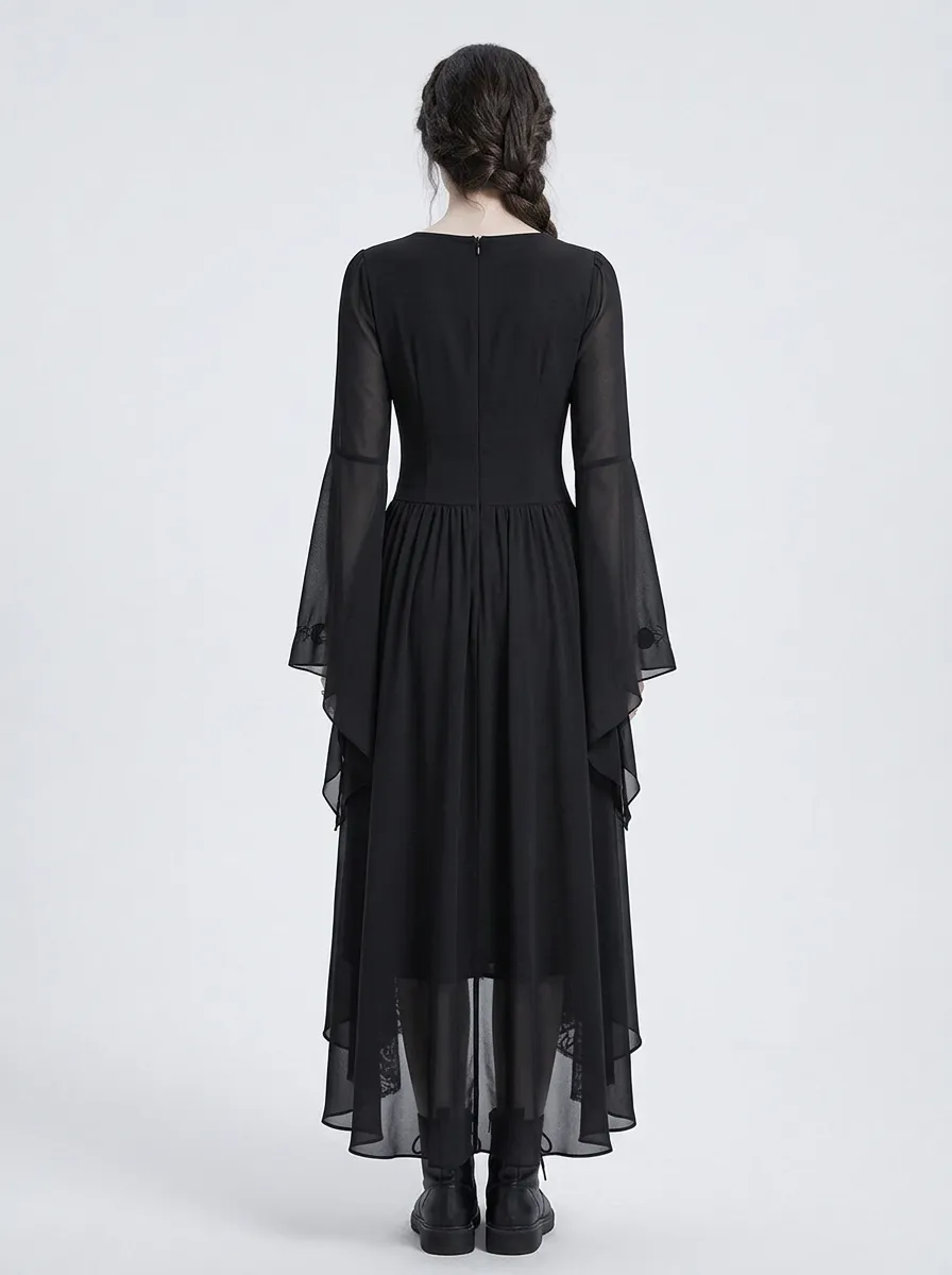 Punk Moon Phase Moon Embroidered Profile Women's Gothic Dress