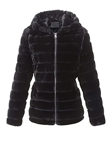 Women's Faux Fur Coat Shearling Fluffy Fuzzy Shaggy Hood Sherpa-Lined Fleece Jacket