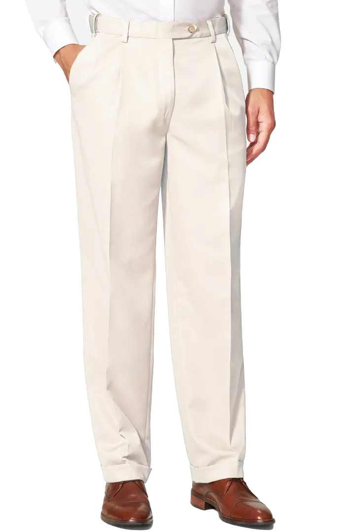 Poplin Flat Front Pleated Front Regular Rise Relaxed Fit Trousers