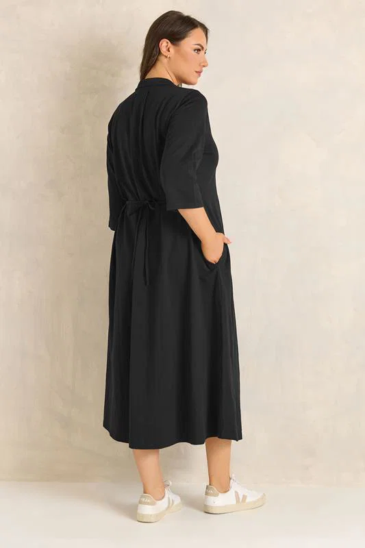 Black Henley Cotton Dress detail 2