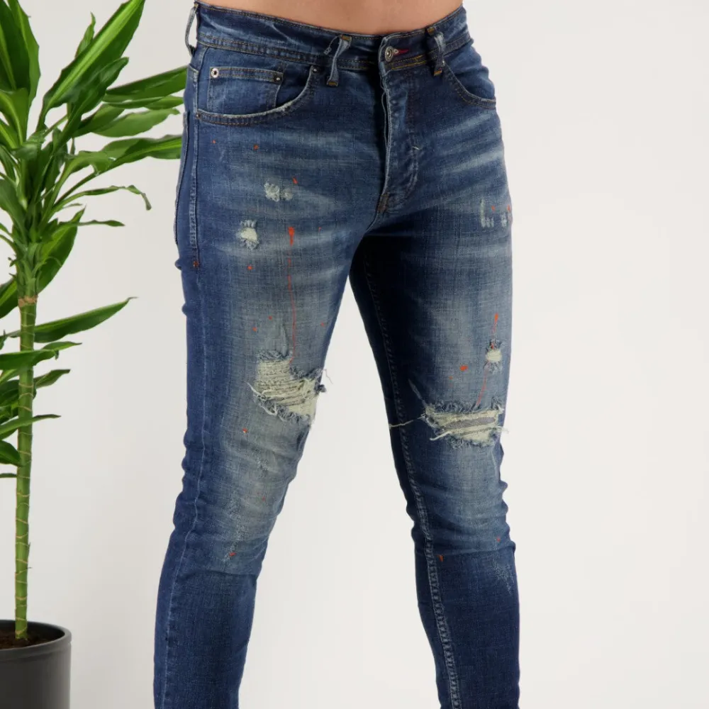Refined Skinny Fit Paint Splatter Artistic Detail Jeans