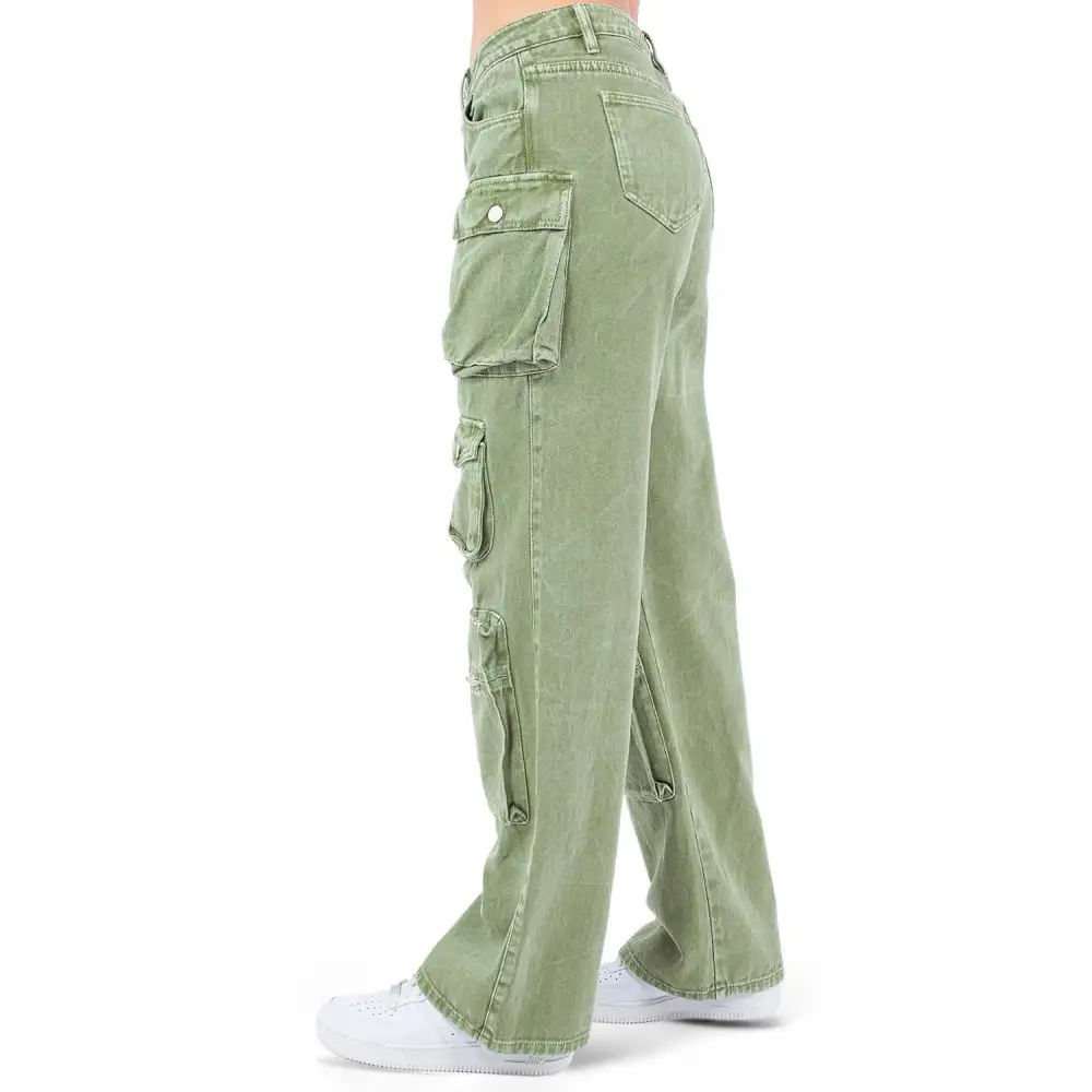 Women's Wide Leg Multi Pocket Denim Cargo Pants