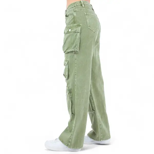 Women's Wide Leg Multi Pocket Denim Cargo Pants